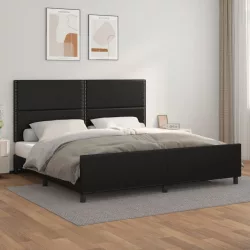 fekete műbőr ágykeret fejtámlával 200x200 cm
