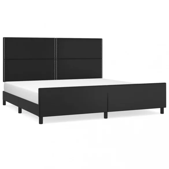 fekete műbőr ágykeret fejtámlával 200x200 cm