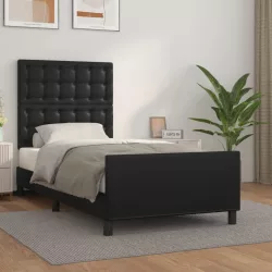 fekete műbőr ágykeret fejtámlával 80 x 200 cm