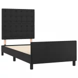 fekete műbőr ágykeret fejtámlával 80 x 200 cm