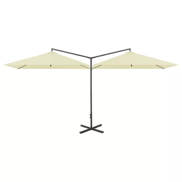 homokszínű dupla napernyő acélrúddal 600 x 300 cm