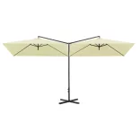 homokszínű dupla napernyő acélrúddal 600 x 300 cm