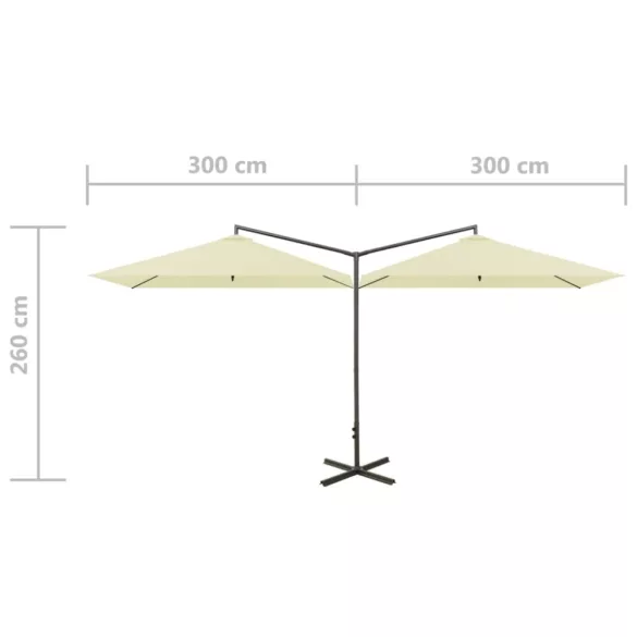 homokszínű dupla napernyő acélrúddal 600 x 300 cm