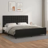 fekete műbőr ágykeret fejtámlával 200x200 cm