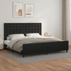 fekete műbőr ágykeret fejtámlával 200x200 cm