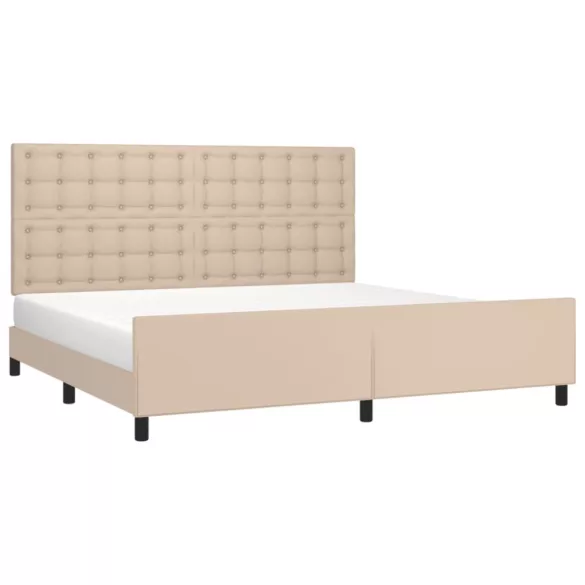 cappuccino színű műbőr ágykeret fejtámlával 200x200 cm