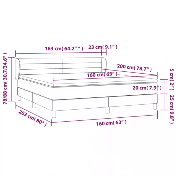 tópszínű szövet rugós ágy matraccal 160 x 200 cm