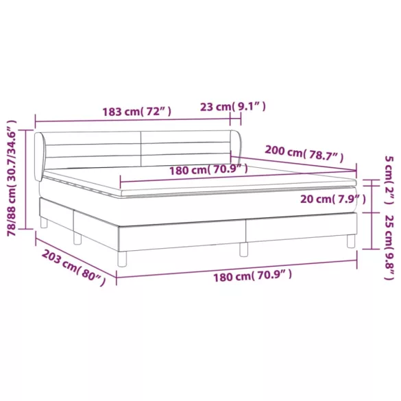 fekete szövet rugós ágy matraccal 180 x 200 cm