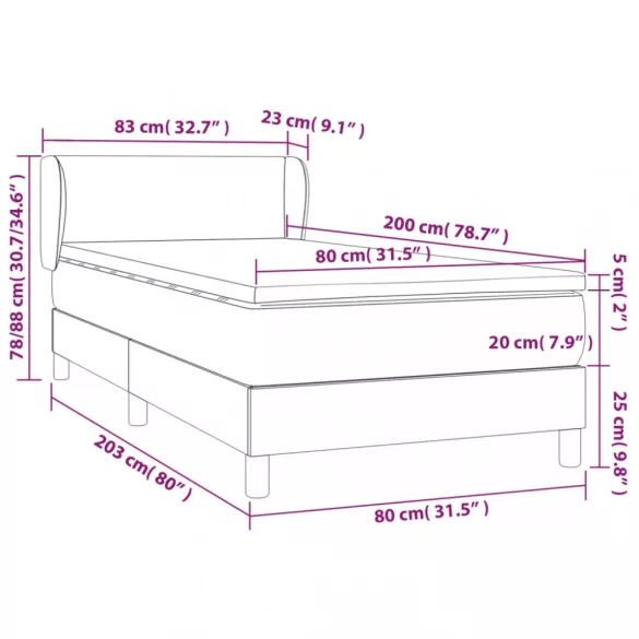 fehér műbőr rugós ágy matraccal 80 x 200 cm