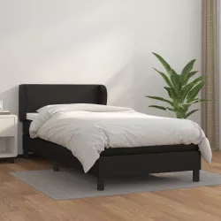 fekete műbőr rugós ágy matraccal 90x190 cm