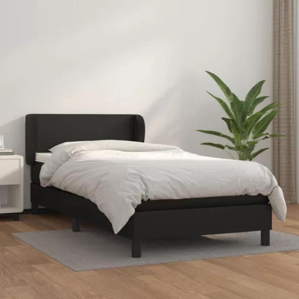 fekete műbőr rugós ágy matraccal 90 x 200 cm