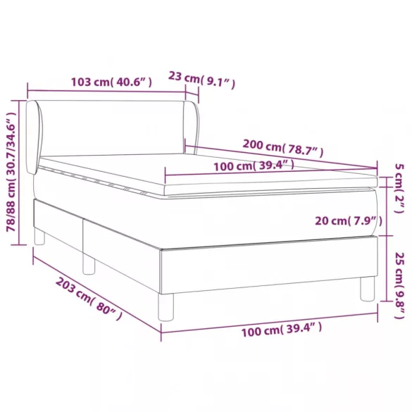 fekete műbőr rugós ágy matraccal 100 x 200 cm