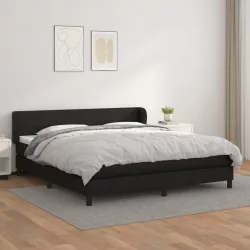 fekete műbőr rugós ágy matraccal 160 x 200 cm