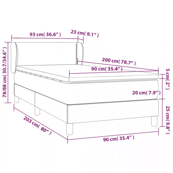 fekete műbőr rugós ágy matraccal 90 x 200 cm