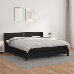 fekete műbőr rugós ágy matraccal 180 x 200 cm