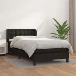 fekete műbőr rugós ágy matraccal 90 x 200 cm