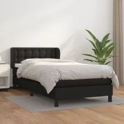 fekete műbőr rugós ágy matraccal 100 x 200 cm