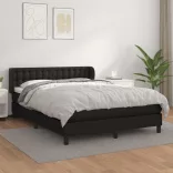 fekete műbőr rugós ágy matraccal 140 x 190 cm