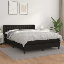 fekete műbőr rugós ágy matraccal 140 x 190 cm