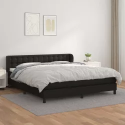 fekete műbőr rugós ágy matraccal 160 x 200 cm