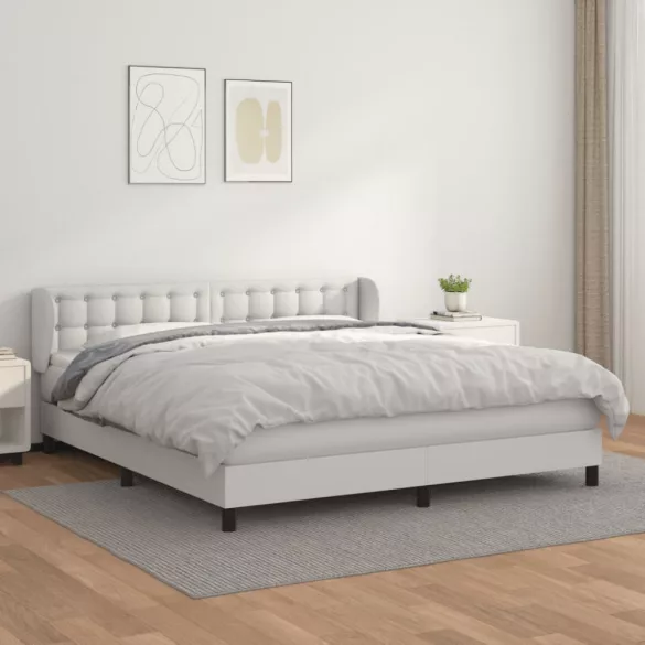 fehér műbőr rugós ágy matraccal 160 x 200 cm