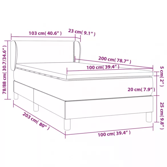sötétzöld bársony rugós ágy matraccal 100 x 200 cm