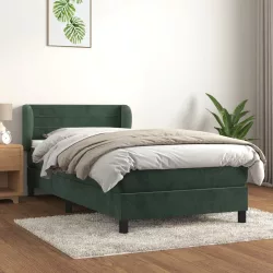 sötétzöld bársony rugós ágy matraccal 80 x 200 cm