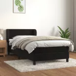 fekete bársony rugós ágy matraccal 100 x 200 cm