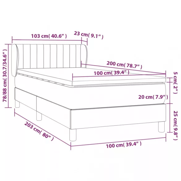 sötétzöld bársony rugós ágy matraccal 100 x 200 cm