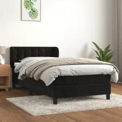fekete bársony rugós ágy matraccal 80 x 200 cm