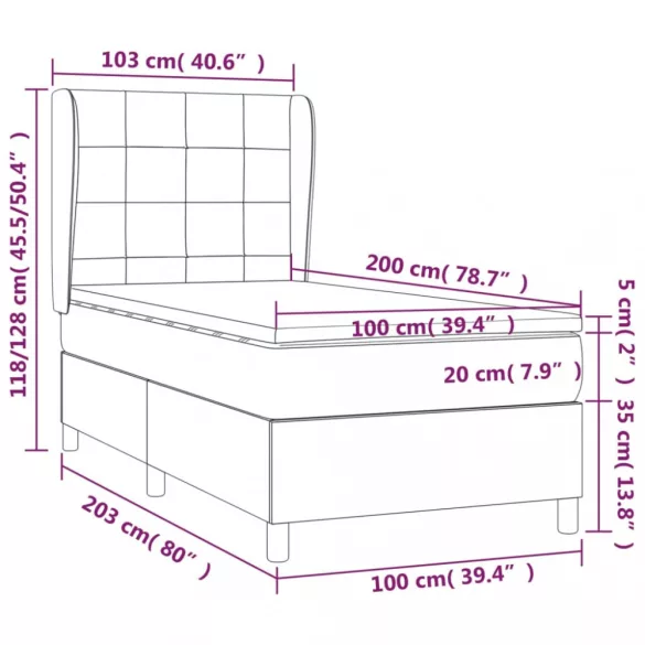 sötétszürke szövet rugós ágy matraccal 100 x 200 cm