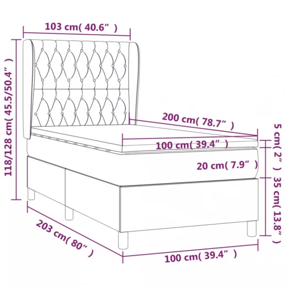 sötétszürke szövet rugós ágy matraccal 100 x 200 cm