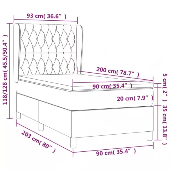 fekete szövet rugós ágy matraccal 90x200 cm
