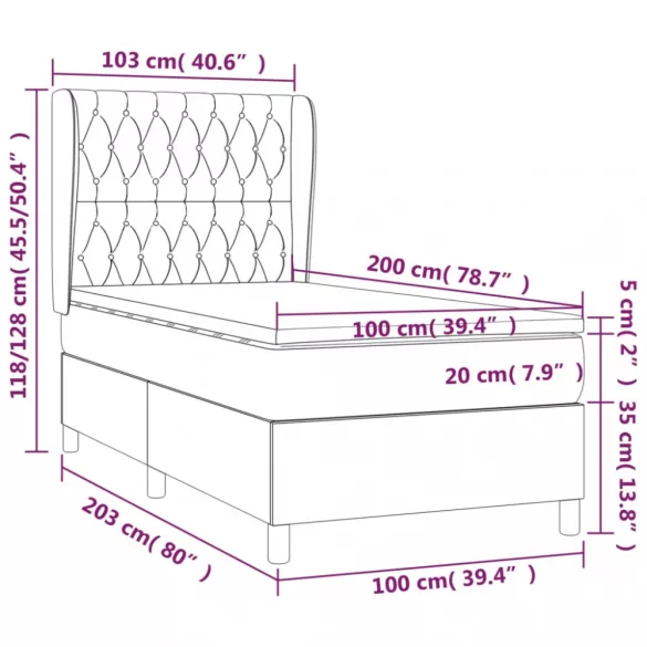 fekete szövet rugós ágy matraccal 100 x 200 cm