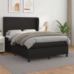 fekete műbőr rugós ágy matraccal 140 x 190 cm