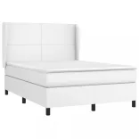 fehér műbőr rugós ágy matraccal 140x190 cm