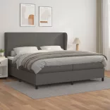 szürke műbőr rugós ágy matraccal 200 x 200 cm