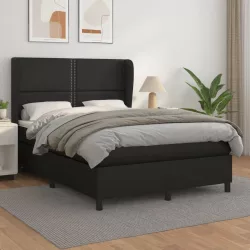 fekete műbőr rugós ágy matraccal 140 x 190 cm