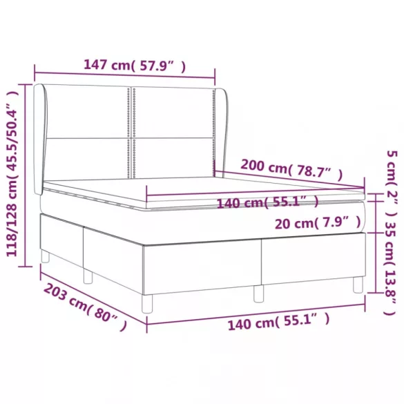 szürke műbőr rugós ágy matraccal 140 x 200 cm