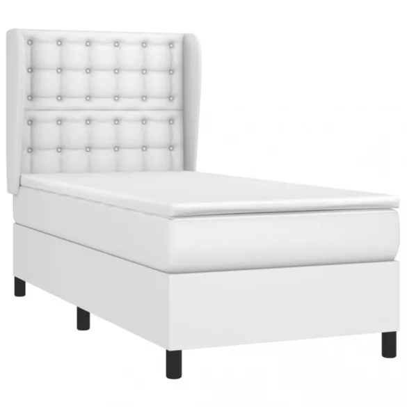 fehér műbőr rugós ágy matraccal 90 x 200 cm