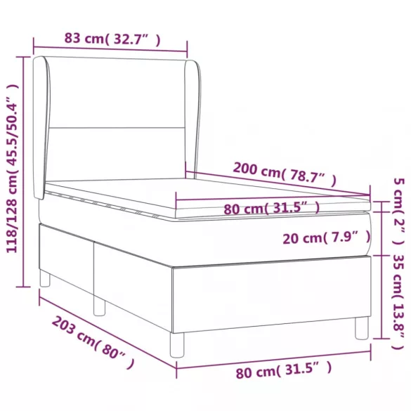 sötétzöld bársony rugós ágy matraccal 80 x 200 cm