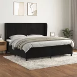 fekete bársony rugós ágy matraccal 200x200 cm