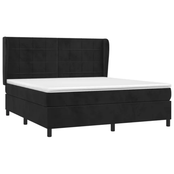 fekete bársony rugós ágy matraccal 160x200 cm