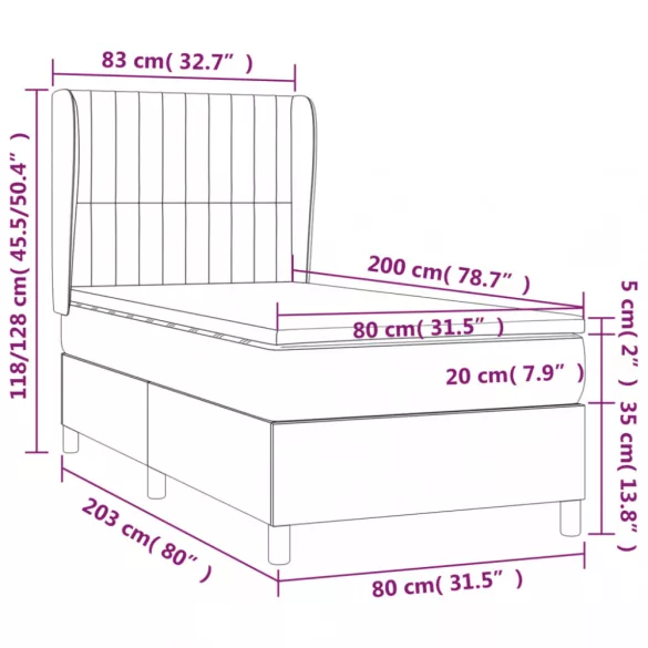 sötétzöld bársony rugós ágy matraccal 80 x 200 cm