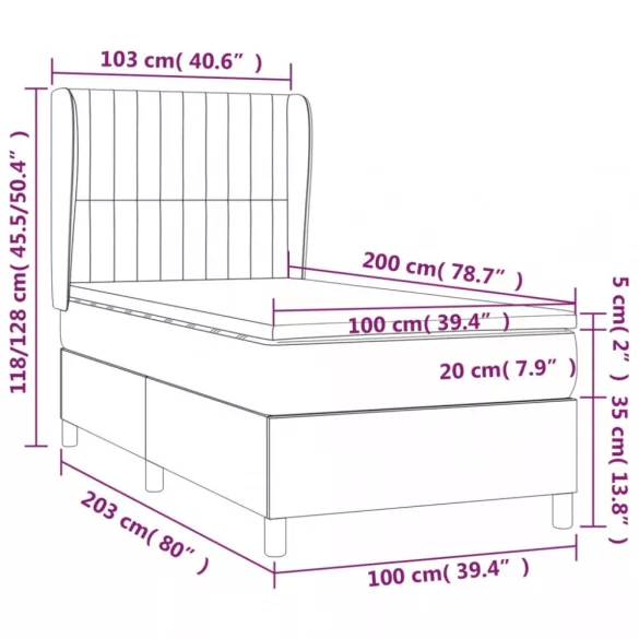 sötétzöld bársony rugós ágy matraccal 100 x 200 cm