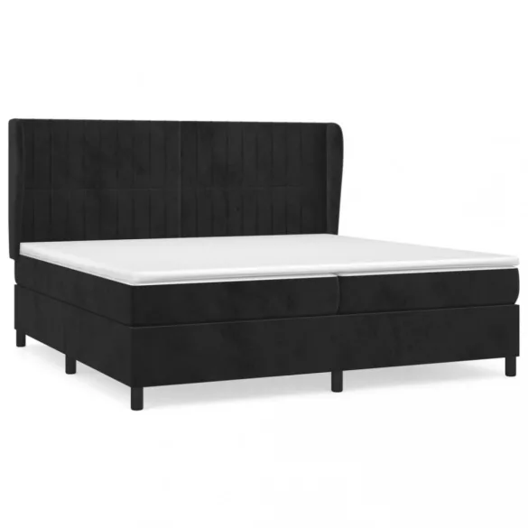 fekete bársony rugós ágy matraccal 200x200 cm