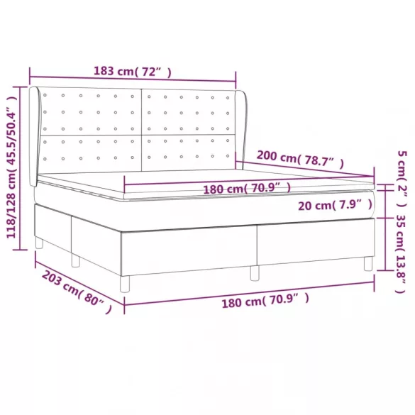 világosszürke bársony rugós ágy matraccal 180x200 cm