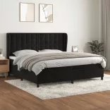 fekete bársony rugós ágy matraccal 200x200 cm
