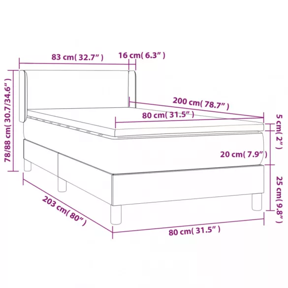 tópszínű szövet rugós ágy matraccal 80 x 200 cm