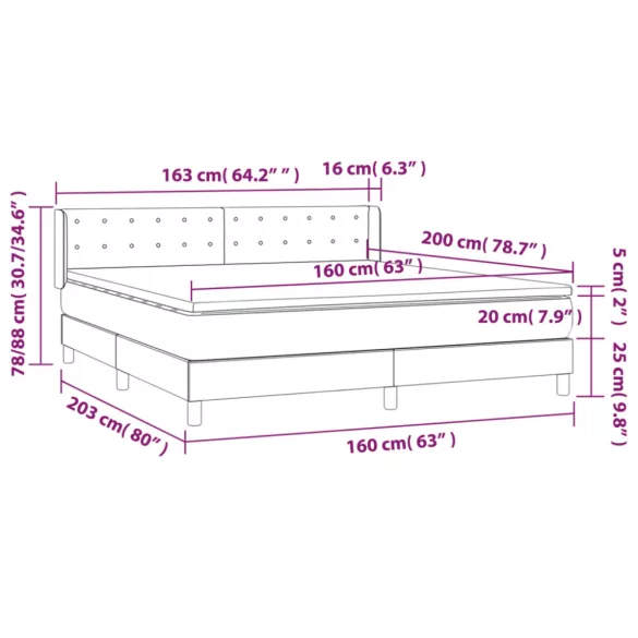 tópszínű szövet rugós ágy matraccal 160 x 200 cm